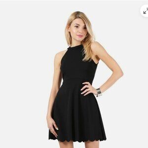 Lulus Womens |M| Mamacita Black Halter Skater Scalloped Hem Mini Dress